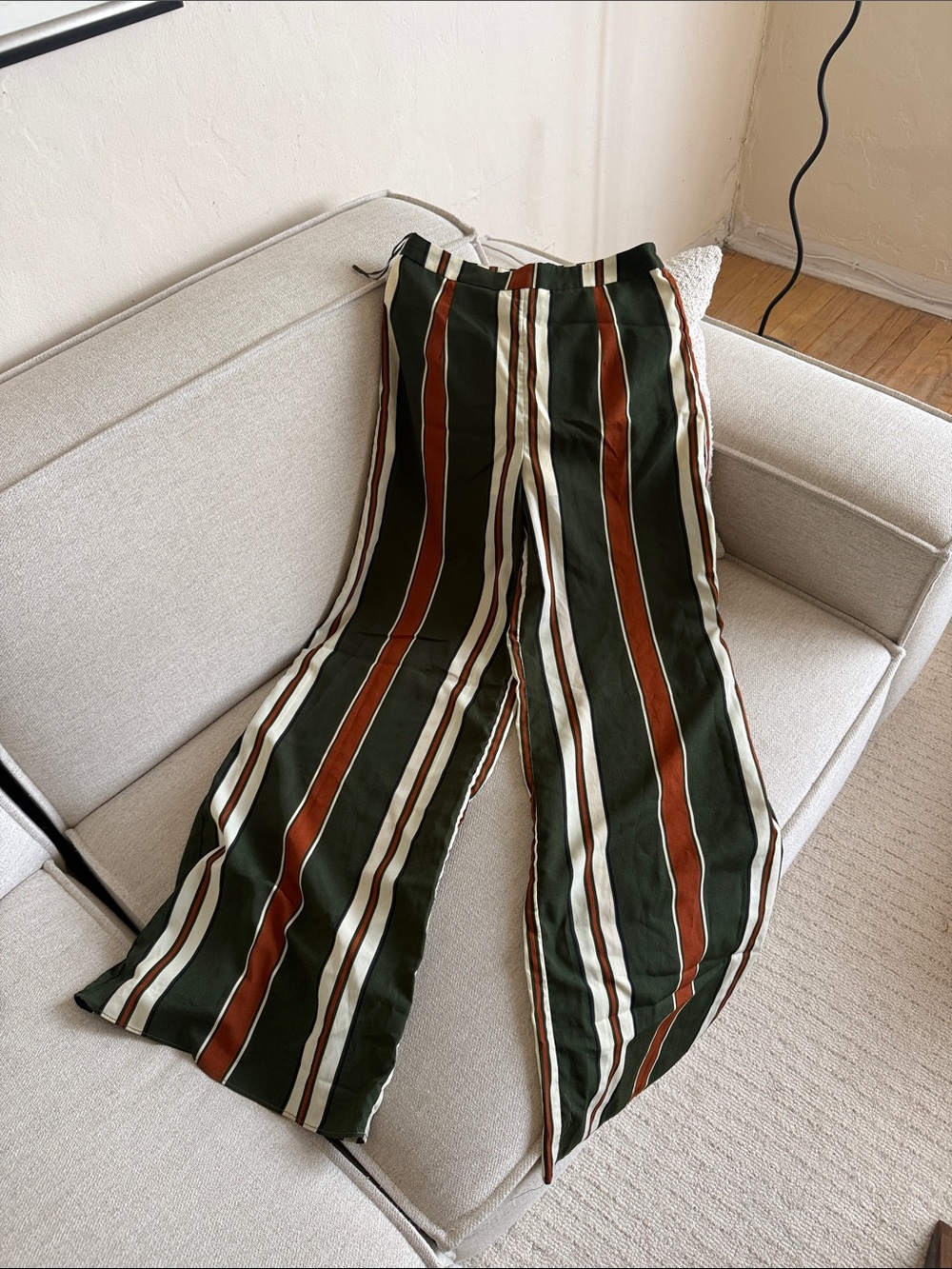 Lulumari Olive, Rust & Cream Striped Wide-Leg Pants